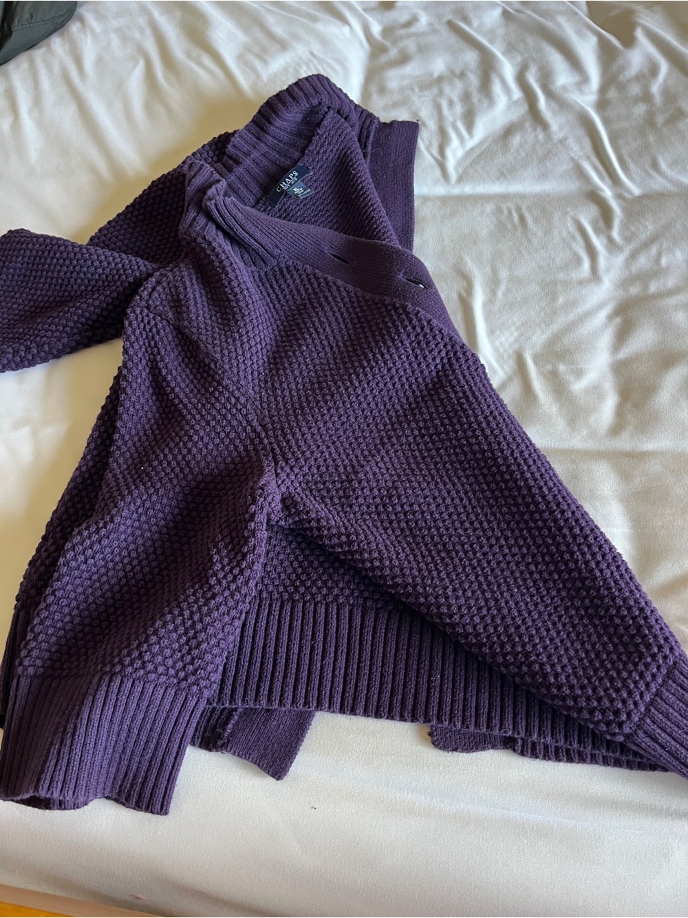 Chaps Purple 100% Cotton Chunky Knit Button Up Cardigan Sweater XL - Picture 9 of 16